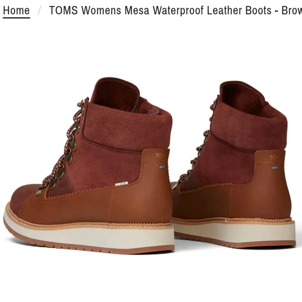TOMS Womens Mesa Waterproof Leather Boots - Brown Size 8 - Picture 2 of 9